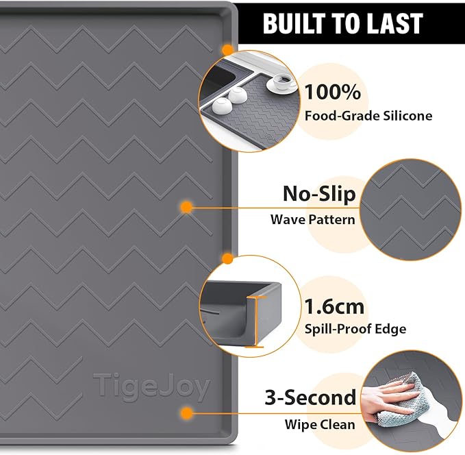 TigeJoy Under Sink Mats for Kitchen Waterproof, Leak-Proof Silicone Mat Sink Protector and Cabinet Liner, Kitchen Essentials Organizer and Storage 22" x 19" White