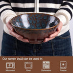 Ceramic Japanese Ramen Bowl Set, 2 Sets Asian Pho Udon Soup Noodle Bowls with Spoons and Chopsticks (Peacock Green, 8 inches)