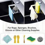 Sponge Holder for Kitchen Sink, Adhesive Dishcloth Holder, Dish Sponge Kitchen Sink Caddy 2 in 1, Metal Dishcloth Racks Sink for Dishcloths, Sponges, Brushes and Glove (White)