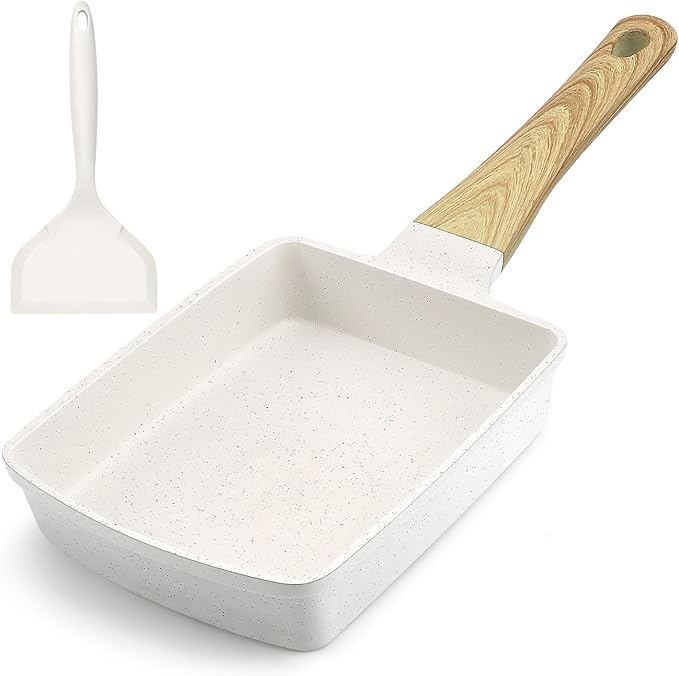 GiPP Japanese Omelette Pan, Tamagoyaki Egg Pan, Nonstick Egg Frying Pan, Rectangle Granite Cookware, PFOS & PFOA Free, White