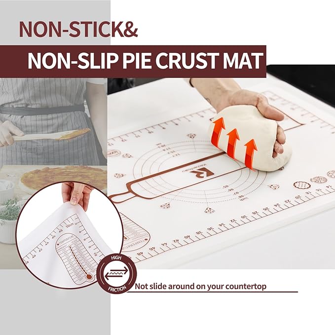 Silicone Baking Mat 20"L x 28"W, Extra Thick Dough Rolling Pad with Measurements and Edge Heightening, Non-stick Food Grade Silicone Pastry Mat for Pastry, Bread, Cookies (Transparent)