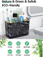 GFWARE Marble Toothbrush Holders, 5 Slots Bamboo Toothbrush and Toothpaste Holder for Bathroom Counter with Drainage, Kids Electric Toothbrush Organizer, Black Toothbrush Holders for Bathrooms