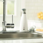 Casabella Sink Sider Soap Pump Bottle 14-Ounce Multipurpose Dispenser with Soap Filling Funnel, White