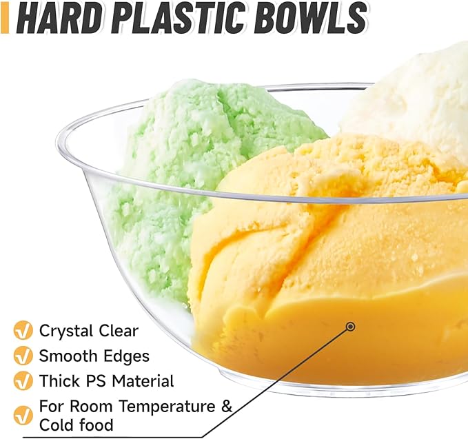Qeirudu 6 oz Mini Clear Plastic Bowls, 80 Pack Disposable Hard Plastic Party Serving Bowls for Fruit, Desserts, Parfaits, Ice Creams, Snacks