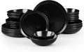 HaWare Plates and Bowls Set, Stoneware Dinnerware Sets, 24-Piece Hand-painted Dishware for 6, Ceramic Dish Set for Home Kitchen, Scratch Resistant, Microwave and Dishwasher Safe, Matte Black