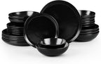 HaWare Plates and Bowls Set, Stoneware Dinnerware Sets, 24-Piece Hand-painted Dishware for 6, Ceramic Dish Set for Home Kitchen, Scratch Resistant, Microwave and Dishwasher Safe, Matte Black