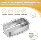 TeamFar Loaf Pan, 9¼” × 5” Bread Loaf Pan Meatloaf Pan Stainless Steel for Baking Bread Cake Toast, Healthy & Durable, Dishwasher Safe & Easy Clean