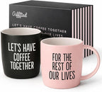 Triple Gifffted Let's Have Coffee Together Coffee Mug Set, Engagement Wedding Gifts for Couple, Bride and Groom Newlywed Bridal Shower, His and Hers, Mr and Mrs, Christmas, Valentine’s, Ceramic 380ML