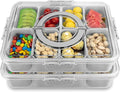 Divided Serving Tray with Lid and Handle,8 Compartments Snacks Box,Snack Fruit and Veggie Tray,Portable Platter for Candy Fruits Nuts Snack Party Entertaining Picnic (2 PCS Grey)