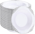100PCS Silver Plastic Bowls - 12 oz Silver Disposable Salad Bowls - Heavy Duty Disposable Soup Bowl - Fancy Plastic Ice Cream Bowl for Weddings Parties Dinners Picnics