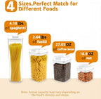 Airtight Food Storage Containers with Lids 7 pcs Plastic Kitchen and Pantry Organization Canisters for Cereal, BPA Free Kitchen Canisters for Spaghetti, Pasta, Dry Food, Flour and Sugar