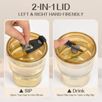 13oz Reusable Iced Coffee Tumbler with Lids,Clear Tumbler Water Glass,2 Pack Glass Cups with Straw and Lid,Glass to go Coffee Cup for Drinking Matcha, Water, and Juice(Amber