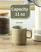 Coffee Mugs Set of 4, Ceramic Ribbed Tea Coffee Cups with Handle, Large Porcelain Mug for Americano, Latte, Cappuccino, Hot Chocolate, Grey