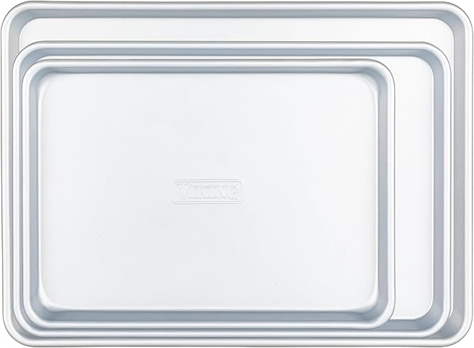 Viking Premium 3-Piece Nonstick Baking Sheet Pan Set, Made without PFAS, Heavy Gauge Aluminized Steel Cookie Sheets with Reinforced Iron Frame, 13, 15 & 18-Inch, Oven Safe to 475F