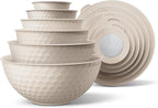 COOK WITH COLOR Mixing Bowls with Lids - 12 Piece Plastic Nesting Bowls Set includes 6 Prep Bowls and 6 Lids, Microwave Safe Mixing Bowl Set, Cream Embossed
