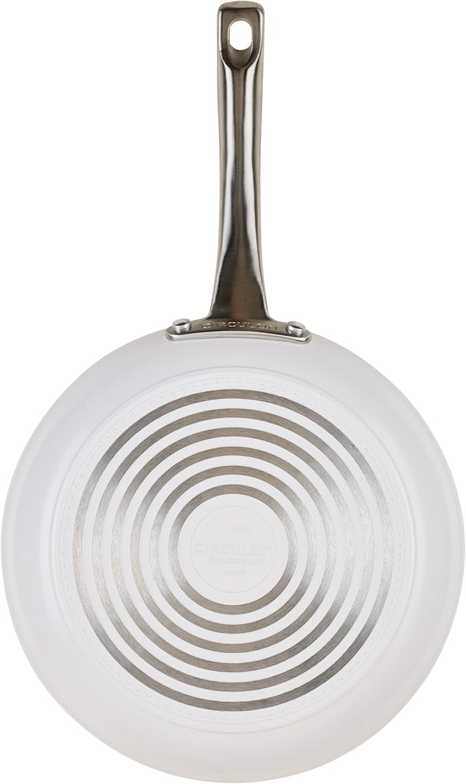 Circulon Halo with LaserDefense Ceramic Nonstick 2-Piece Skillet Set/Frying Pans, Made without PFAS, Compatible with All Stovetops, Dishwasher and Oven Safe, 8 Inch and 10 Inch Fry Pans - Pearl White
