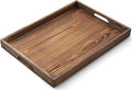 17 Inch Burnt Wood Serving Tray with Handles - Large Wooden Tray for Ottoman, Breakfast in Bed, Dinner, Coffee Table - Decorative Brown Rectangular Tray for Living Room Entryway and Kitchen Decor
