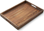 17 Inch Burnt Wood Serving Tray with Handles - Large Wooden Tray for Ottoman, Breakfast in Bed, Dinner, Coffee Table - Decorative Brown Rectangular Tray for Living Room Entryway and Kitchen Decor