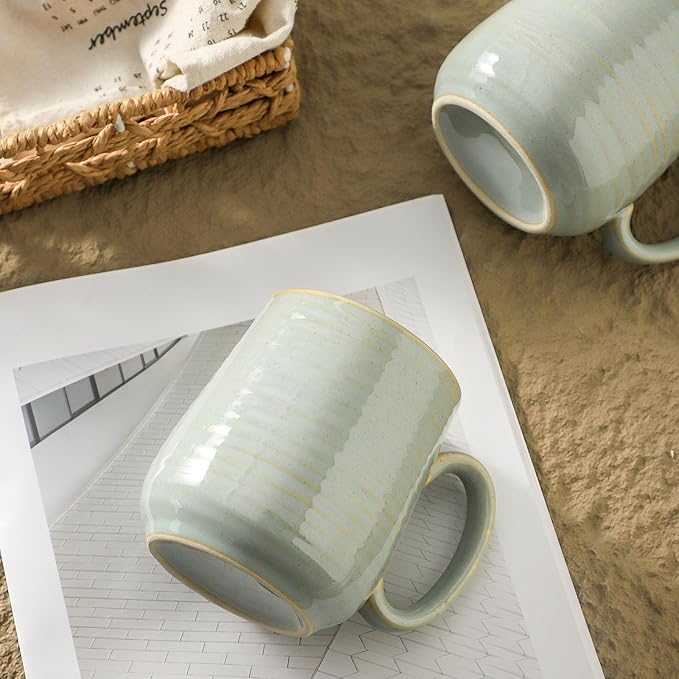 HASENSE Porcelain Coffee Mugs Set, 12 Oz Reactive Glaze Green Coffee Cups with Handle, Large Tea Cup for Latte, Cappuccino & Hot Chocolate, Dishwasher & Microwave Safe, Set of 4
