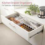 10 Pack Large Drawer Organizer Bins - Clear Plastic Bathroom Drawer Organizer Trays - Heavy Duty Kitchen Drawer Dividers for Utensils - Non-Slip Storage Bins for Makeup, Bedroom, Office Desk