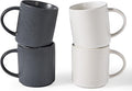 famiware Coffee Mug Set for 4, Star 16 oz Catering Mugs Cup Set with Handle for Coffee, Tea, Cocoa, Milk - Ceramic Stoneware Drinkware Set, Matte White + Matte Black