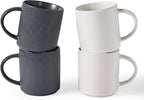 famiware Coffee Mug Set for 4, Star 16 oz Catering Mugs Cup Set with Handle for Coffee, Tea, Cocoa, Milk - Ceramic Stoneware Drinkware Set, Matte White + Matte Black
