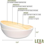 LEXA 12" Handmade Bamboo Salad Bowl – 130 oz Large Wooden Fruit Bowl for Kitchen Counter, White, Pack of 2