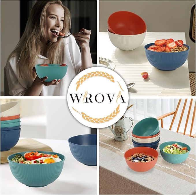 Wrova Wheat Straw Bowl Sets,8 PCS Unbreakable Cereal Bowl 26 OZ,Microwave and Dishwasher Safe Bowls,Alternative Plastic Bowls for Apartment,Dorm,Camping,RV,Party, Spring Series