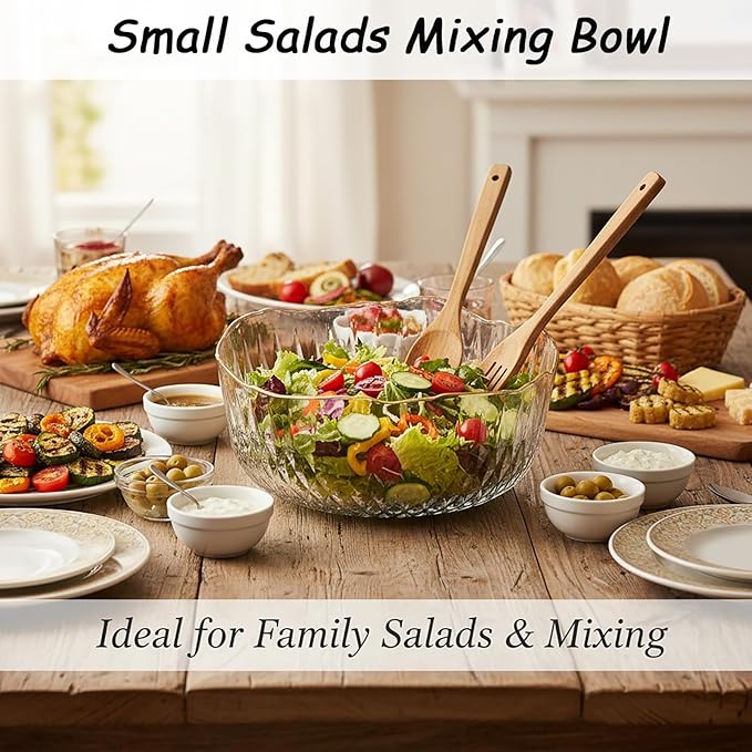 Frcctre 4 Pack 70 Ounce Small Clear Plastic Serving Bowls, 8 Inch Round Crystal Salad Mixing Bowl Disposable Plastic Catering Bowls for Party, Salad, Fruit, Snack, Chip, Popcorn