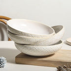 22 Oz Pasta Bowls Set of 4, Large Ceramic Serving Bowls, 8 inch Porcelain Embossed Bowl for Salad, Soup, Fruit, Rice, Desserts, Ramen, Housewarming Present, Kitchen Decor, Dishwasher Safe