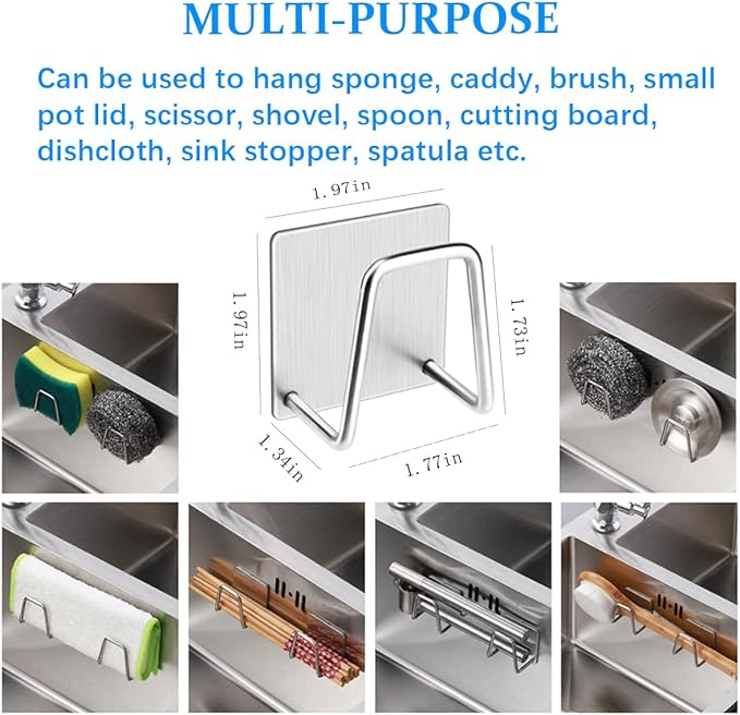 LYART 4Pcs Premium Sink Sponge Holder for Kitchen Sink Caddy Brush - SUS304 Stainless Steel Waterproof Rustproof Quick Drying Strong Self Adhesive (1. Silver X 4Pcs)