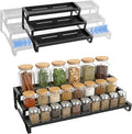 Expandable Spice Rack Organizer for Cabinet 3 Tiered Metal Seasoning Organization with Guardrails Spice Shelf Storage for Jars Adjustable Length 13"-21" Black 1Pack