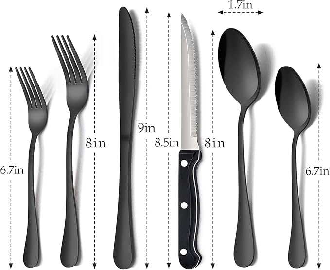 HaWare 24-Piece Silverware Set with Flatware Drawer Organizer, Stainless Steel Cutlery with 4 Steak Knives, Eating Utensils Service for 4, Mirror Polished, Dishwasher Safe-Black