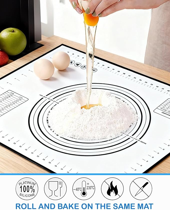 Silicone Pastry Mat with Measurements, 28" x 20" Extra Large Silicone Baking Mat, Non-slip Pastry Rolling Sourdough Baking Mat, Bread Rolling Dough Mats Sheet for Fondant,Pizza,Pie,Cookies