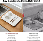 Razborci Stone Dish Drying Mat for Kitchen Counter, Water Absorbing Bathroom Tray Sink Organizer, Diatomaceous Earth Countertop Dish Rack Riser Sponge Holder Soap Dish, White, 16" x 12"