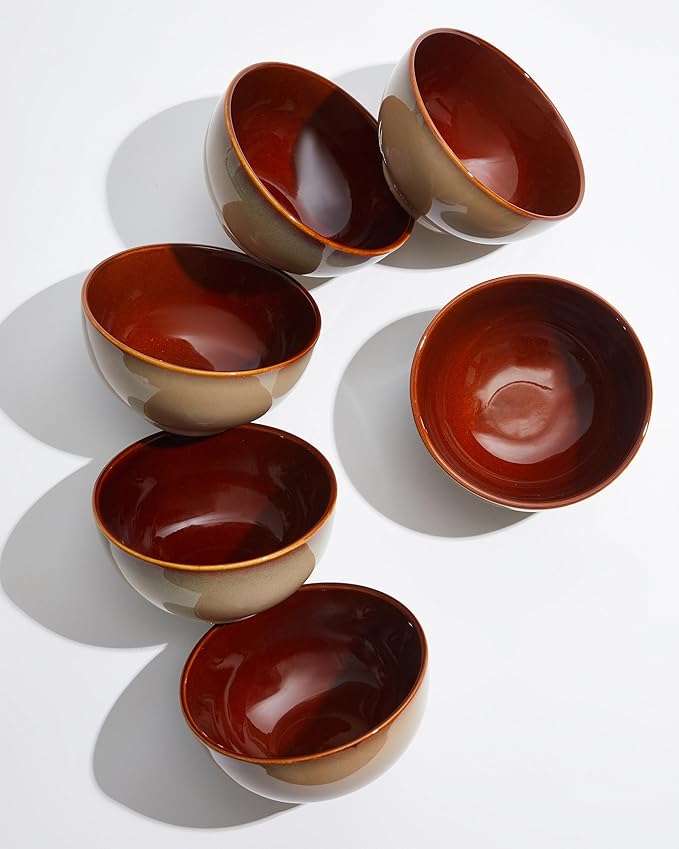 Pokini 5.5" Cereal Bowls & Dessert Bowls Set of 6-22 Oz Small Bowls for Kitchen-Ceramic Bowl for Cereal, Soup, Oatmeal, Salad, Ramen, Noodle, Rice, Yogurt-Dishwasher & Microwave Safe, Brown Yellow