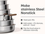 CAROTE 19pcs Stainless Steel Cookware Set with Detachable Handle, Pots and Pans Set, Induction Kitchen Cooking Sets, RV/Camping Cookware, Removable Handle, Oven Safe, Woodgrain
