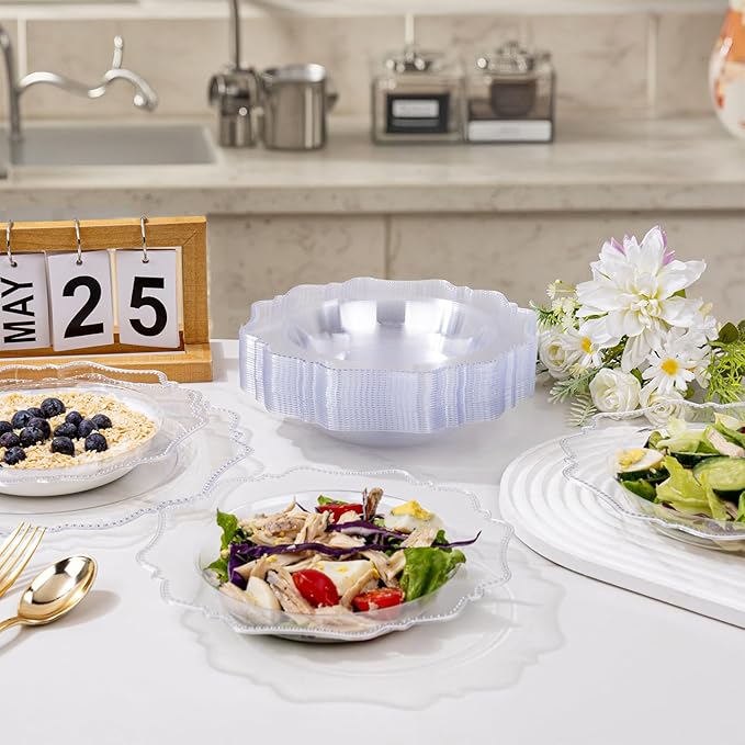 COLOSUS 60 Clear Plastic Bowls, 12 oz Disposable Soup Bowls, Premium Plastic Dessert Bowl,Heavy-duty Salad Bowl for Party,Wedding,Dinner,and Catering
