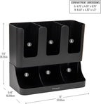 Mind Reader Cup and Condiment Station, Countertop Coffee Bar Organizer with 6 Compartments, Storage Caddy for Cups Lids and Packets, Plastic, Black