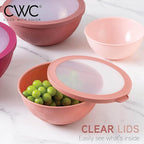 COOK WITH COLOR Mixing Bowls with Lids - 12 Piece Plastic Nesting Bowls Set includes 6 Prep Bowls and 6 Lids, Microwave Safe Mixing Bowl Set, Rose Rhombus