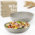 Wrova 2 Pack Salad Bowls,10inch 65oz Large Salad Bowl Set,Plastic Bowl for Kitchen,wheat straw bowls Set for Soup,Cereal,Ramen,Fruit,Salad,Dishwasher & Microwave Safe,Easy Clean.Gray