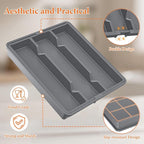 Silverware Organizer, Expandable Utensil Drawer Organizer for Kitchen Drawers, Kitchen Drawer Organizer for Spoons/Forks/Knives, Multipurpose & BPA Free Cutlery Tray, Grey, 2 Pack