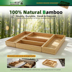 Stack Bamboo Drawer Organizer Set of 5, Kitchen Utensil, Flatware&Silverware Organizer-Wood Laminated Stackable for Kitchen, Bedroom, 13.4''x4.5''*2+10.2''x3.3''*2+10.2''x6.7''*1