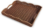 Serving Tray with Scalloped Edge, Rectangular Wicker Tray with Handles, Ideal for Breakfast or Meals in Bed and on Sofa, Decorative Coffee Table Tray to Enhance Dining (Coffee Brown)