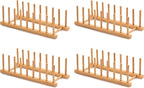 Bamboo Dish Drying Rack for Kitchen Counter and Cabinet, Dish/Book/Plate/Bowl/Cup/Cutting Board/Pot Lid Organizer for Kitchen, Living Room, Study, Display Cabinet (8 Slots)