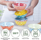 AntoKueh Colorful Ceramic Bowls 10oz, 4.7in small cereal bowl Set of 6 for ice cream, Dessert, Porcelain bowl for Dipping, Sauce, Dishwasher/Microwave safe