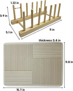 Wooden Dish Rack with Dish Drying Mat Kitchen Counter, Silicone mat Dish Drying Rack