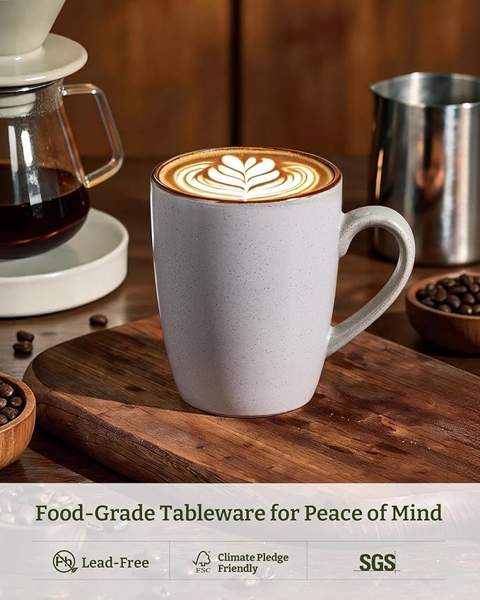 famiware Venus Coffee Mugs for 6, 14 oz Mug Set, Dringking Cup with Handle for Coffee, Tea, Cocoa, Milk, Ligth Gray