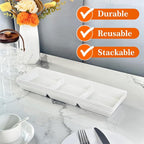 Divided Serving Tray Platter, 4 Pack 15" x 5" Fruit Veggie Food Tray for Party, Plastic Serving Trays for Appetizer, Snack, Dessert, Cookie, Brunch Decorations Platters, White Trays BPA-Free