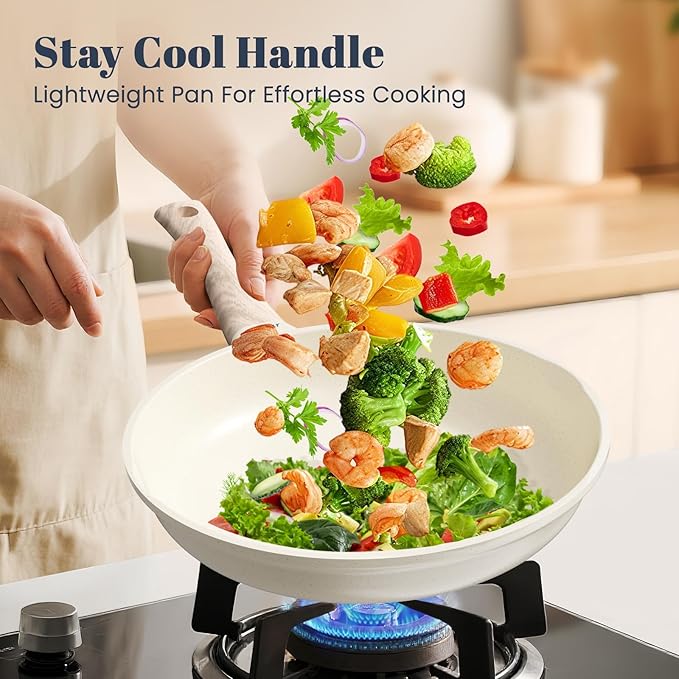 Granite Frying Pan, 11 Inch Non Stick Frying Pans, Lightweight Nonstick Pans for Omelets & Eggs, PFOA & PFAS Free Non-toxic Cookware Chef's Pan, Induction Compatible Fast & Even Heat Skillet